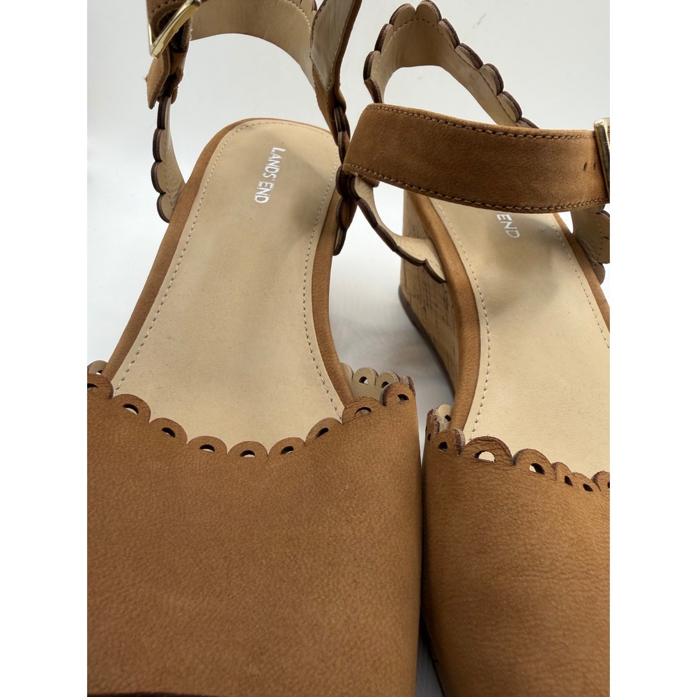 Lands End Womens Scalloped Cork Wedge Sandals Tan Brown Size 6B 495781 - Picture 6 of 6